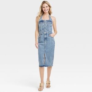Women's Denim Midi Dress - Medium Wash